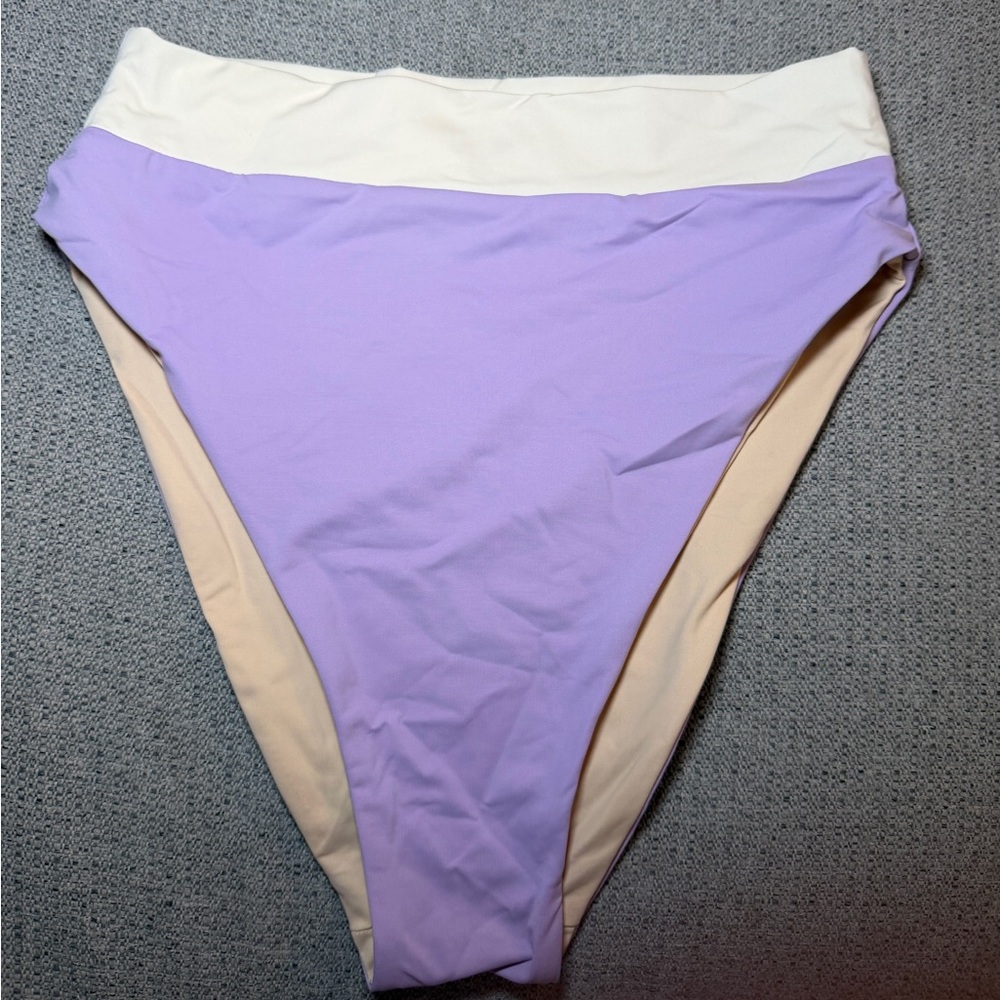 Colorblock High-Waist Bikini Bottoms — Lavender & Cream